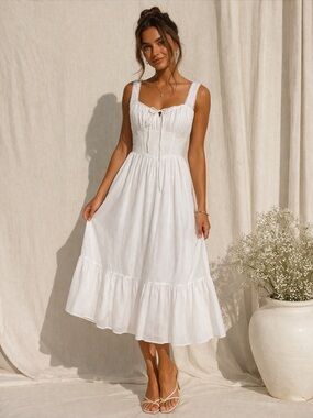 American Eagle White Milkmaid Corset Versatile Midi Dress Cottagecore Size S/M